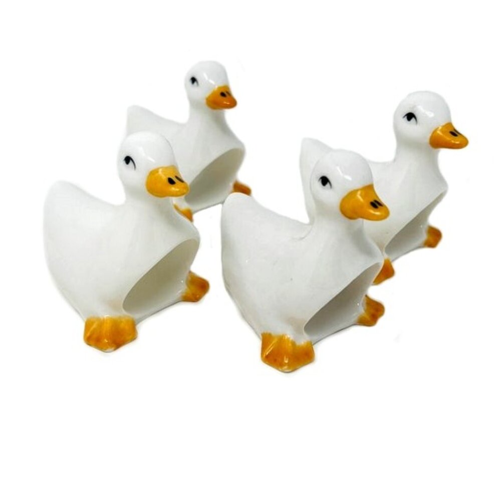 Ceramic Duck Goose Napkin Ring Set of 4 1980s Taiwan